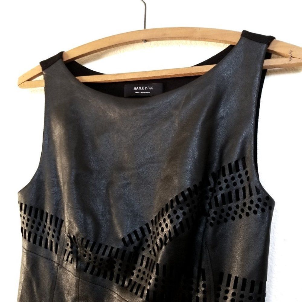 BAILEY 44 Waterfall Vegan Leather Cut Out Mini Sheath Dress Womens Small Black - Picture 3 of 7